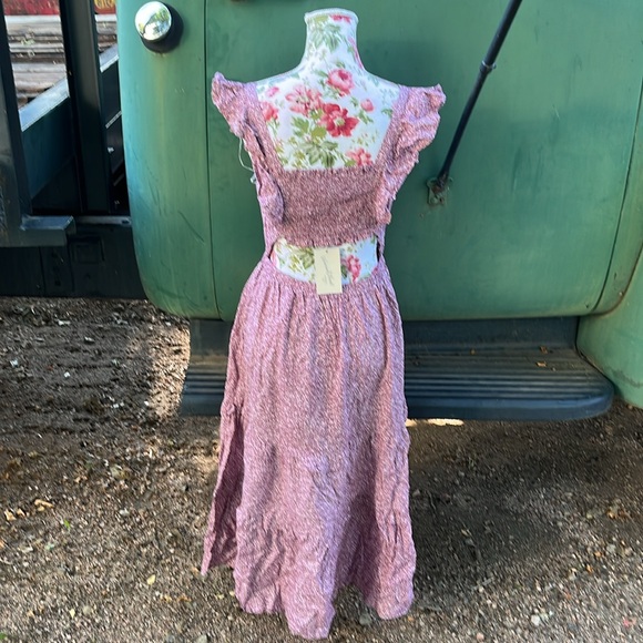 NWT Purple Floral Cottagecore Cut Out Back Midi Dress - Picture 9 of 17